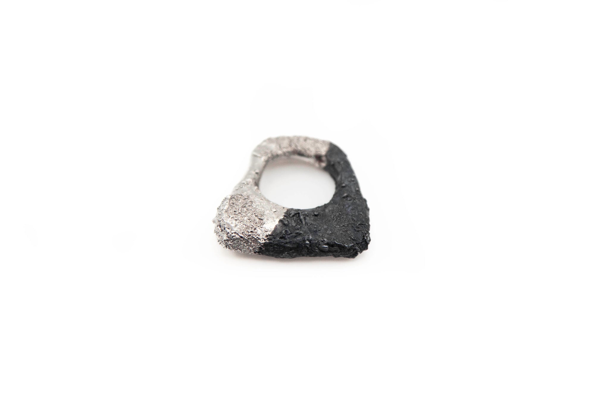 MIIST hand-carved 925 sterling silver ring with half silver, half black design