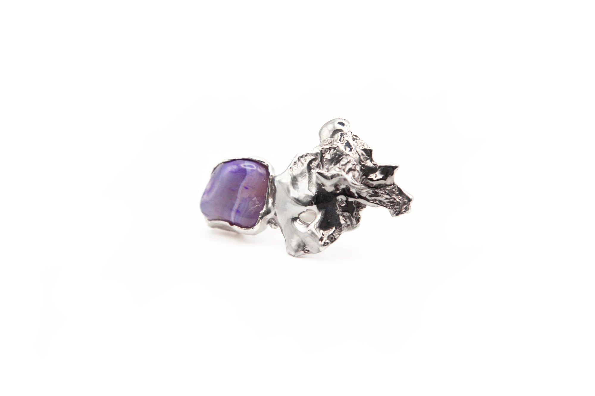 NYX hand-carved 925 sterling silver ring with lilac stone