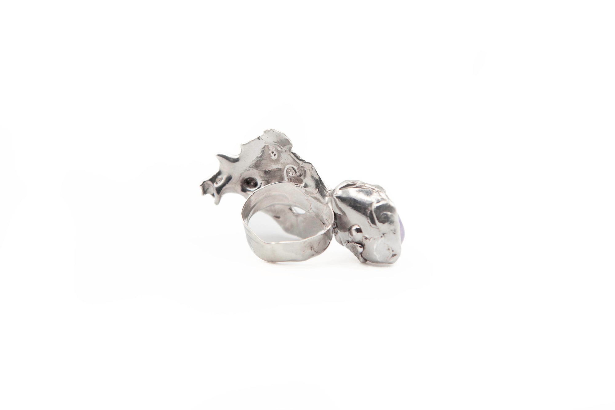NYX hand-carved 925 sterling silver ring with lilac stone
