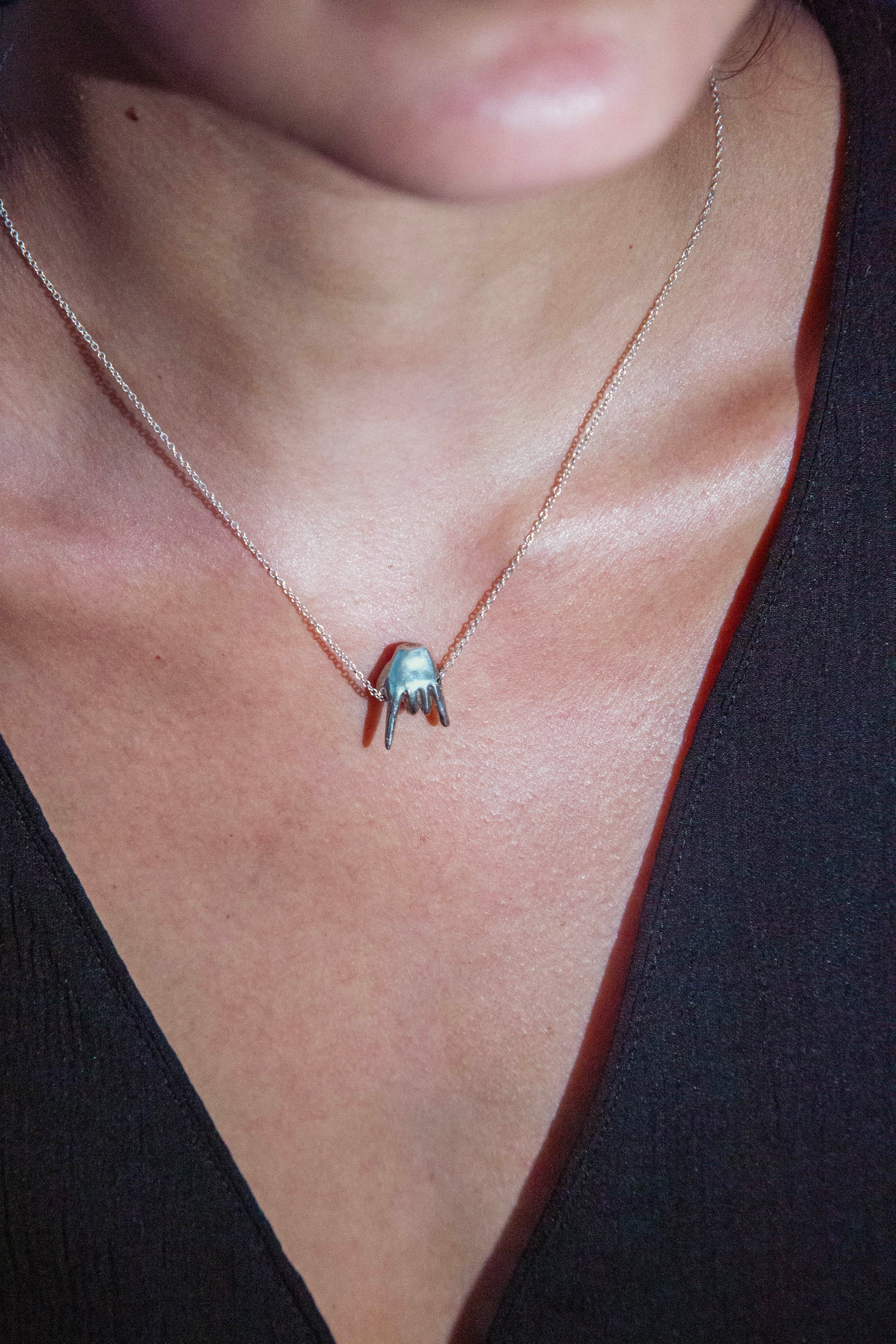 STAGE DIVE hand-carved 925 sterling silver necklace with rock-and-roll design