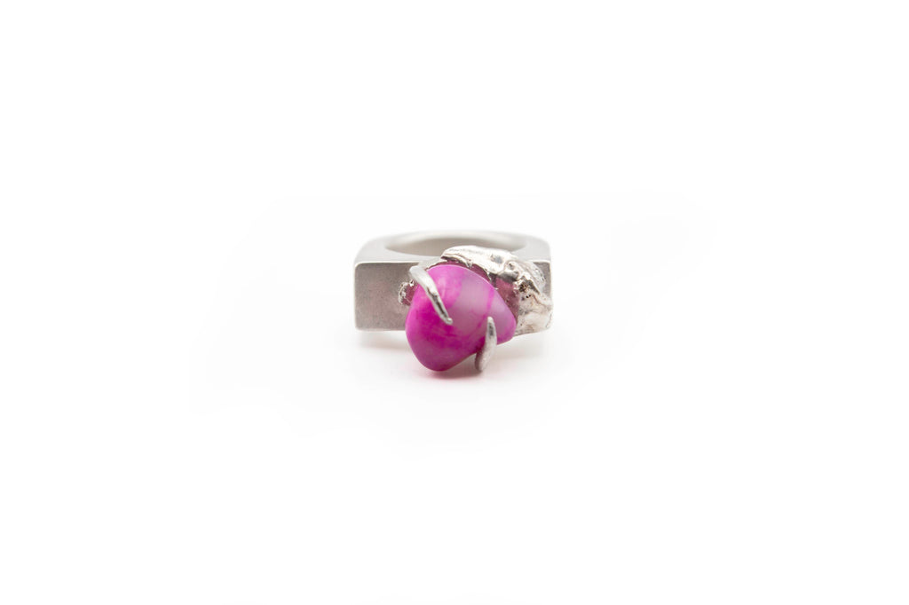 RIXA ring featuring pink onyx stone set in sterling silver handcrafted frame