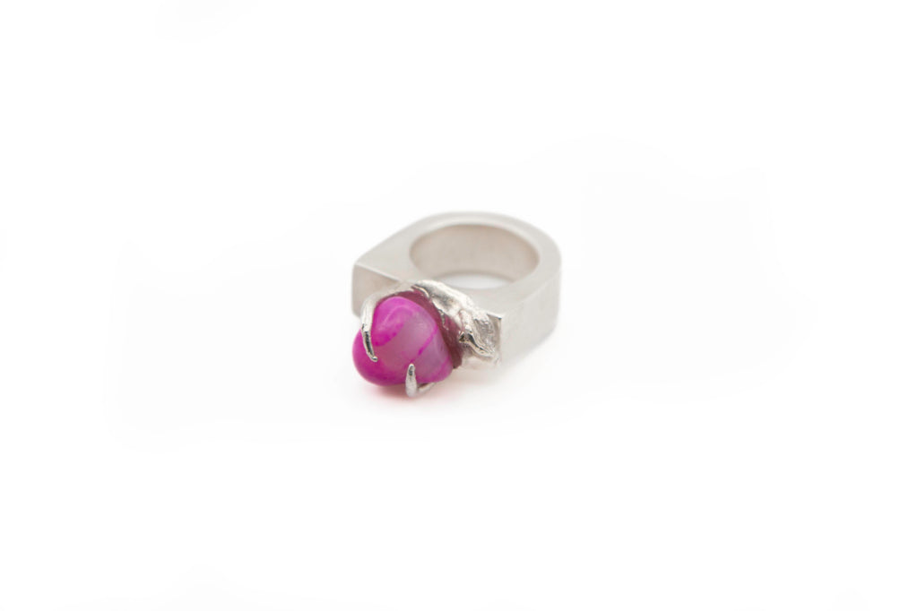 RIXA ring featuring pink onyx stone set in sterling silver handcrafted frame