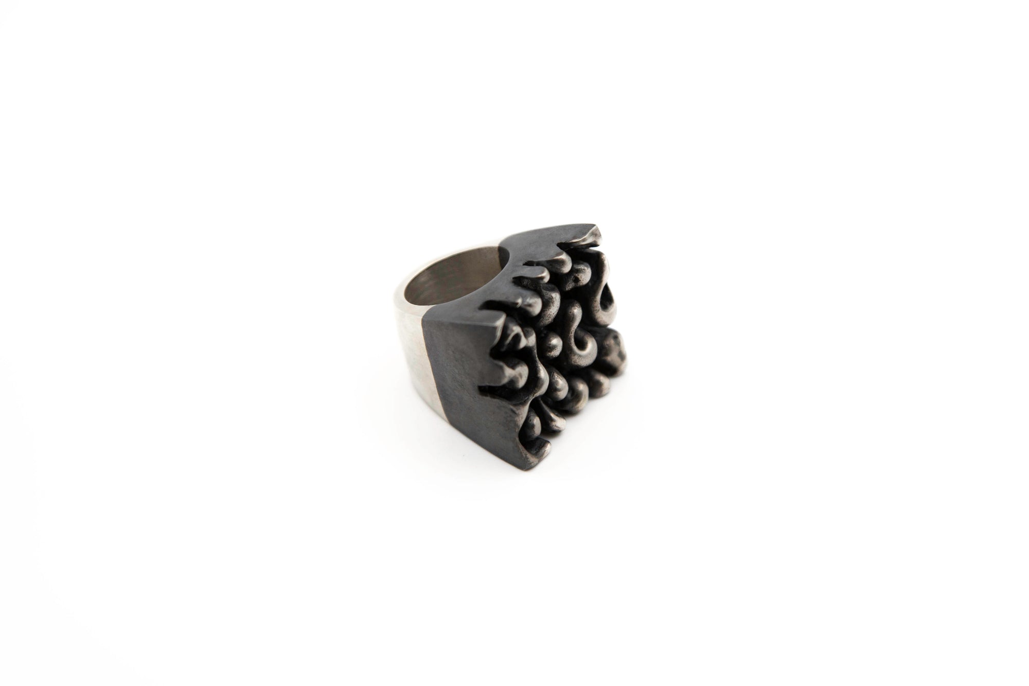 "MYRIA hand-carved sterling silver ring with unique geometrical design