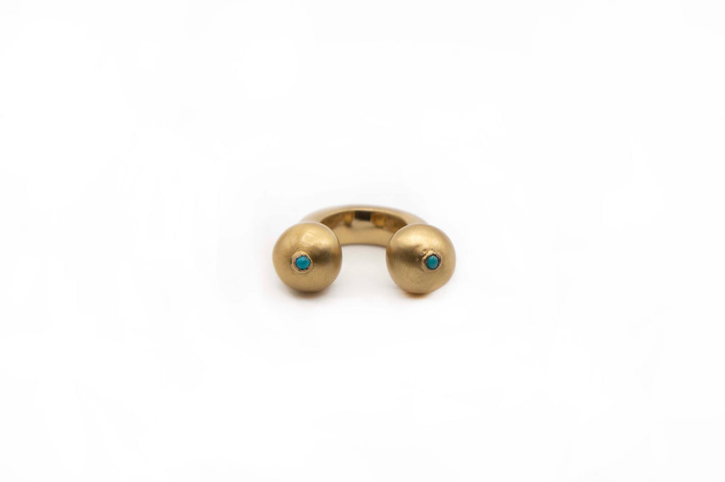 TWIN PEAKS handmade gold ring with two bold turquoise stones