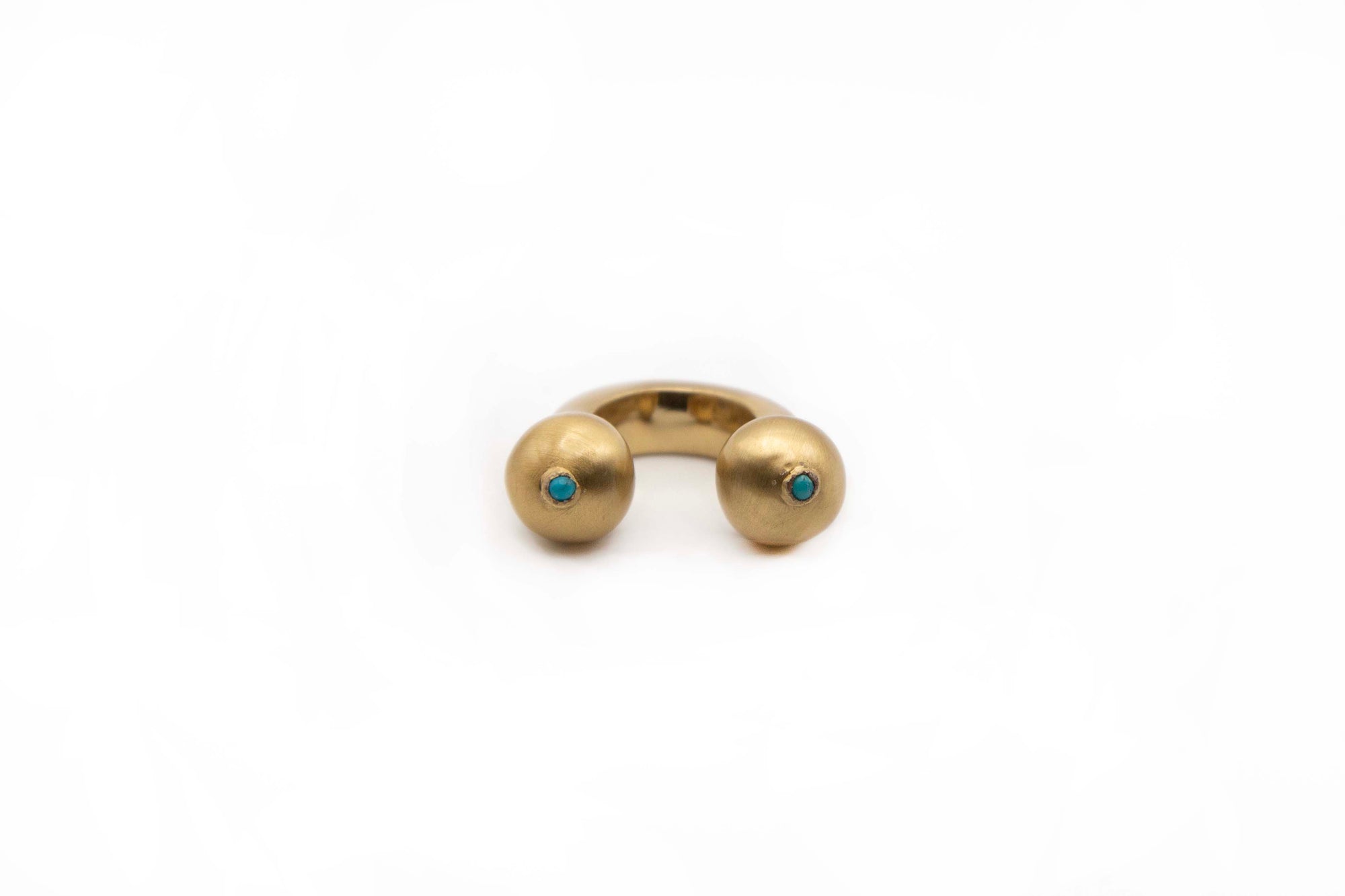 TWIN PEAKS handmade gold ring with two bold turquoise stones