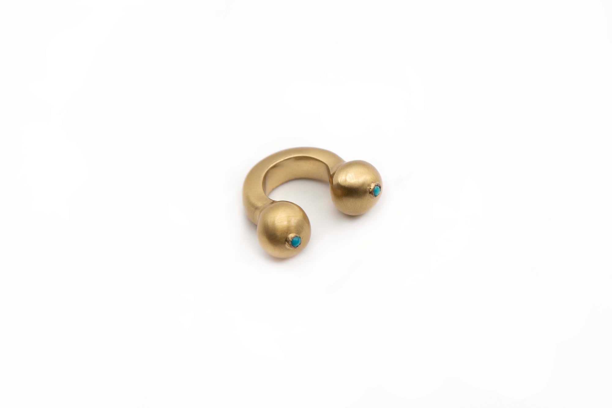 TWIN PEAKS handmade gold ring with two bold turquoise stones