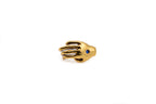 ECHO hand-carved 24K gold-plated brass earrings featuring a hand and a blue zircon