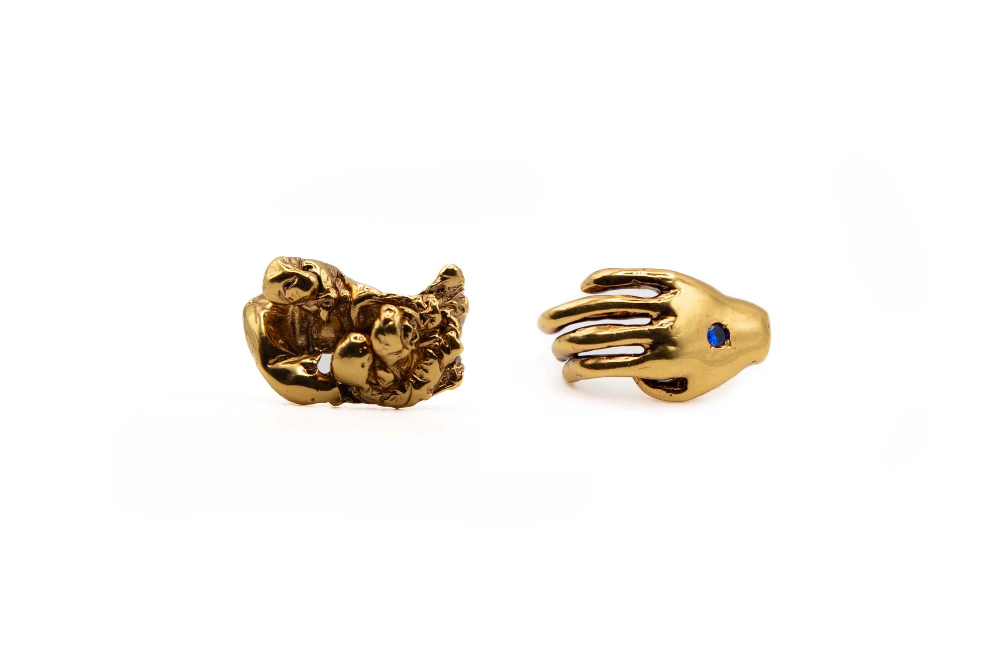 ECHO hand-carved 24K gold-plated brass earrings with asymmetrical design