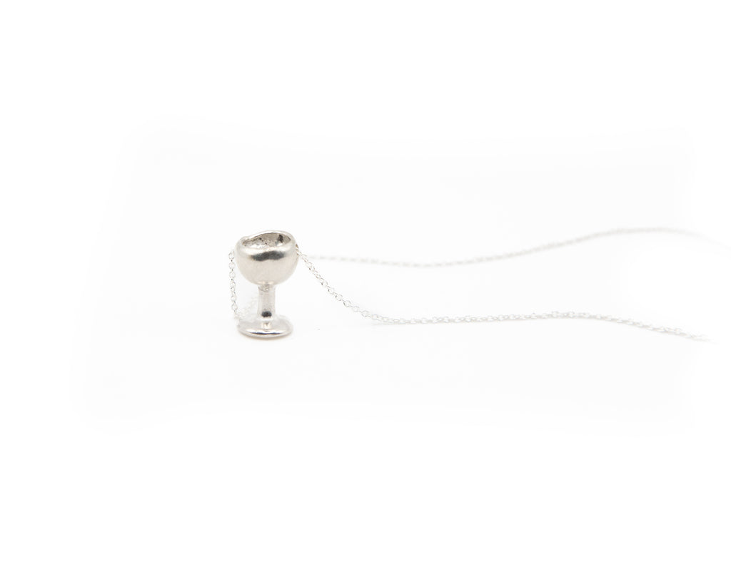 wine cup shaped pendant, 925 sterling silver necklace, hand-carved