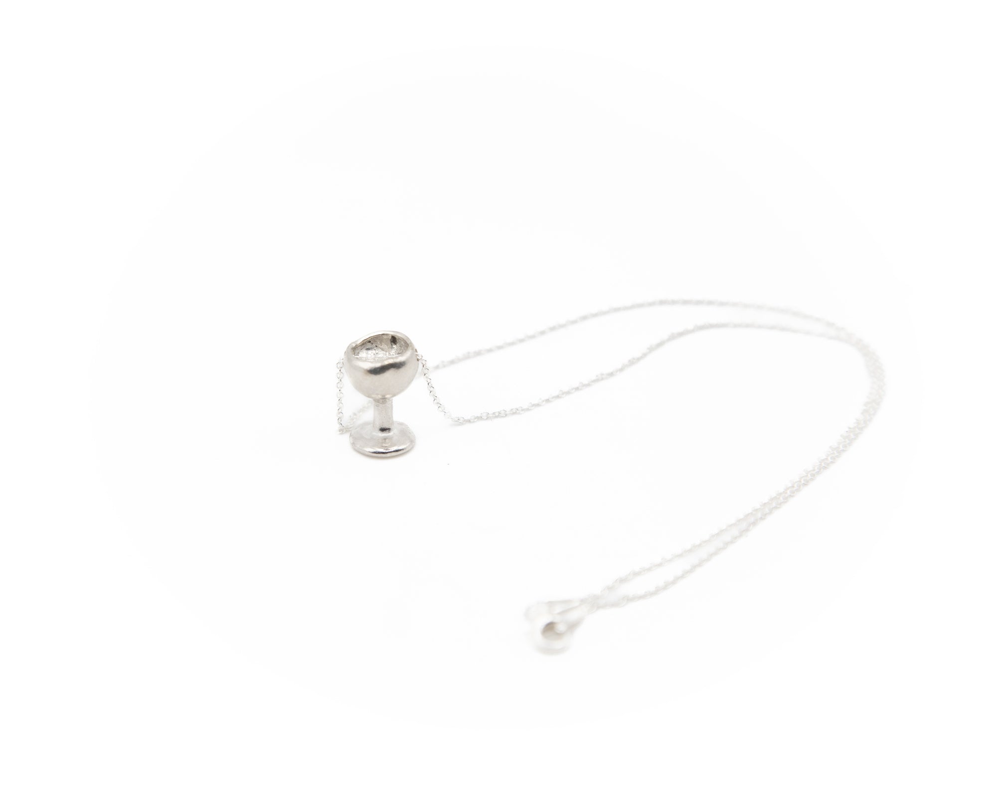 wine cup shaped pendant, 925 sterling silver necklace, hand-carved