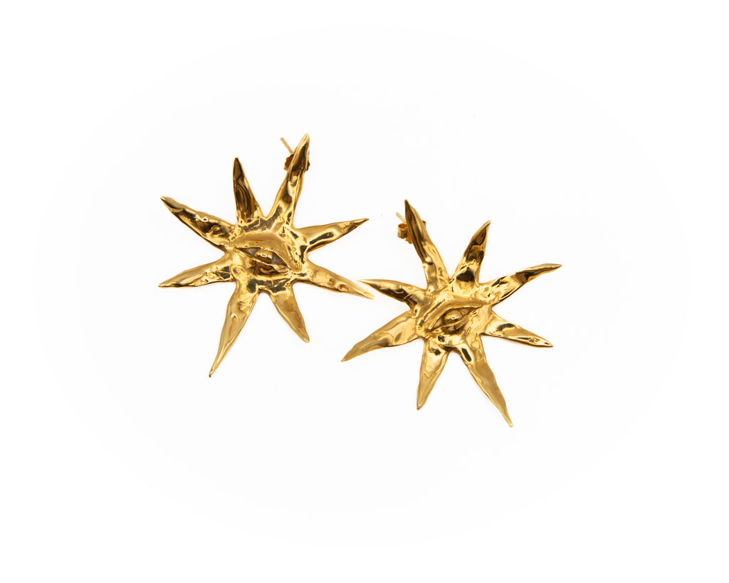 Sun-shaped, Hand-carved, 24K gold-plated 925 sterling silver earrings