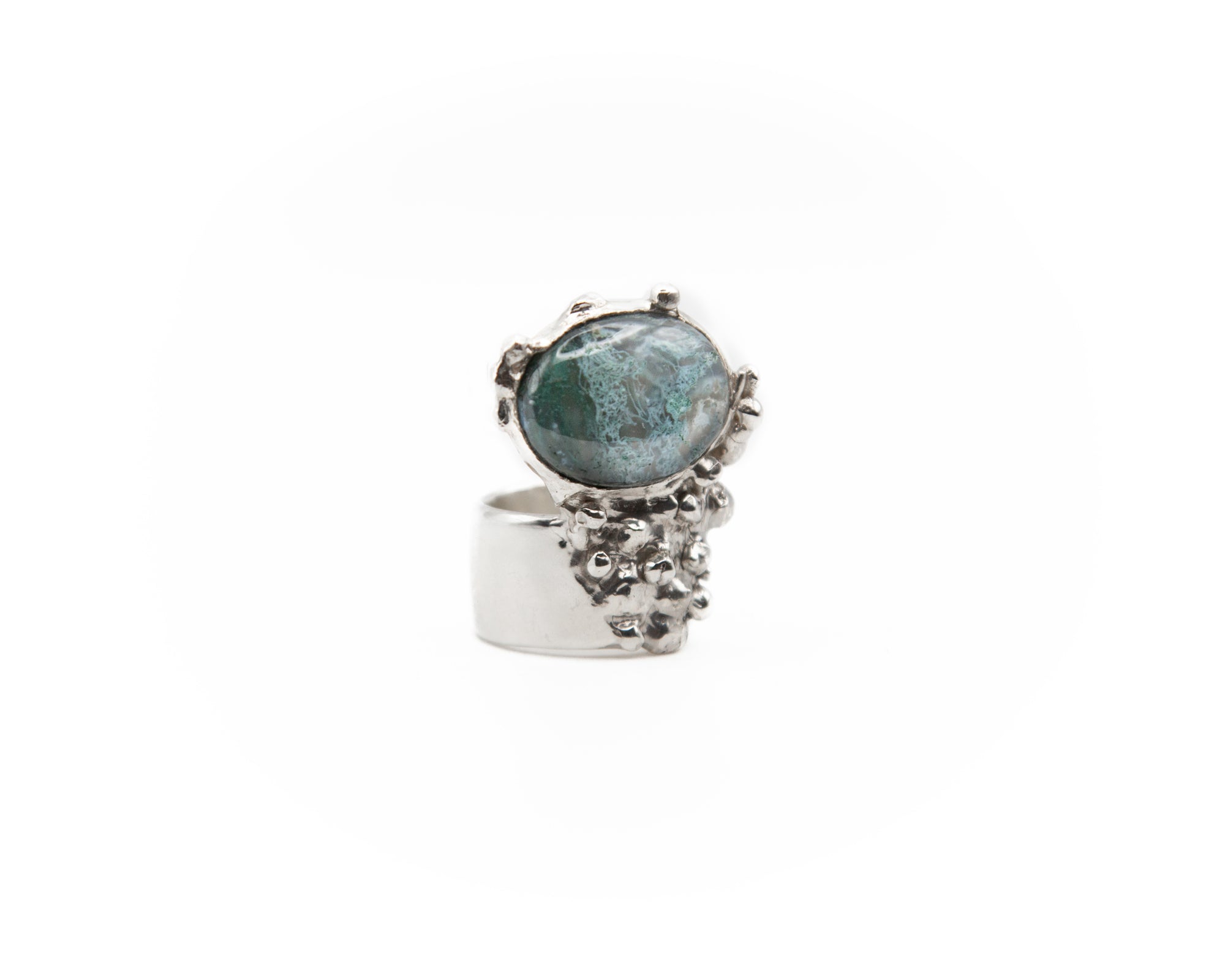 925 sterling silver + moss stone ring, andmade, ysl inspired