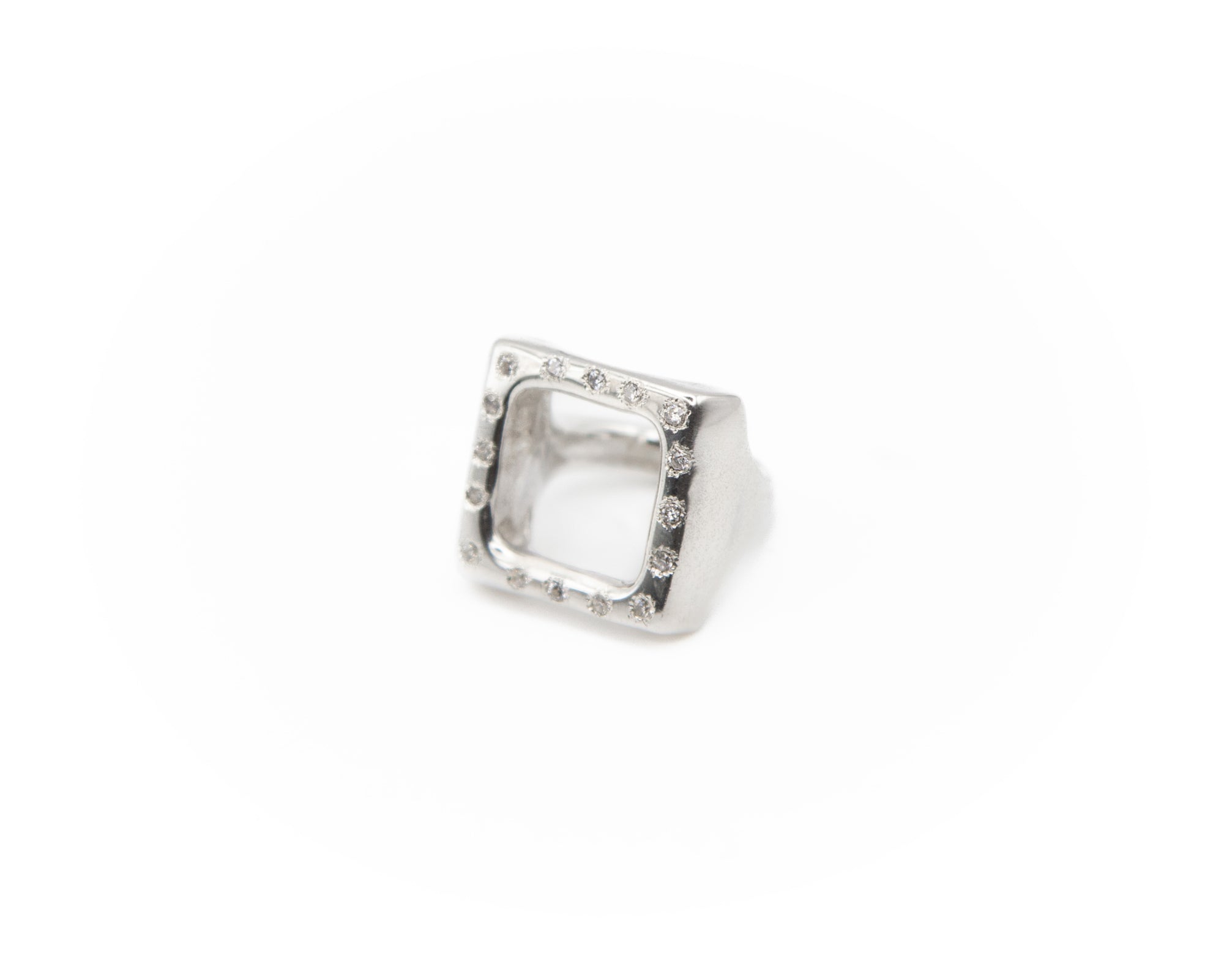 Geometric, Hand-carved 925 sterling silver ring, zircons.