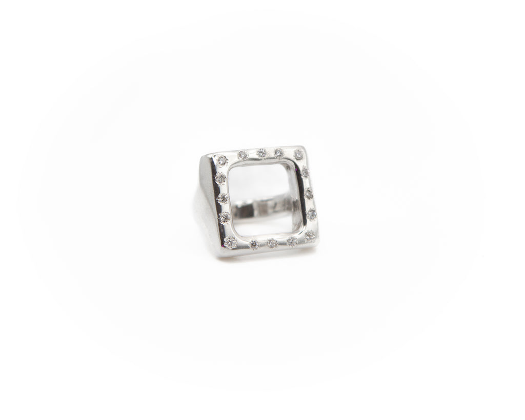 Geometric, Hand-carved 925 sterling silver ring, zircons.