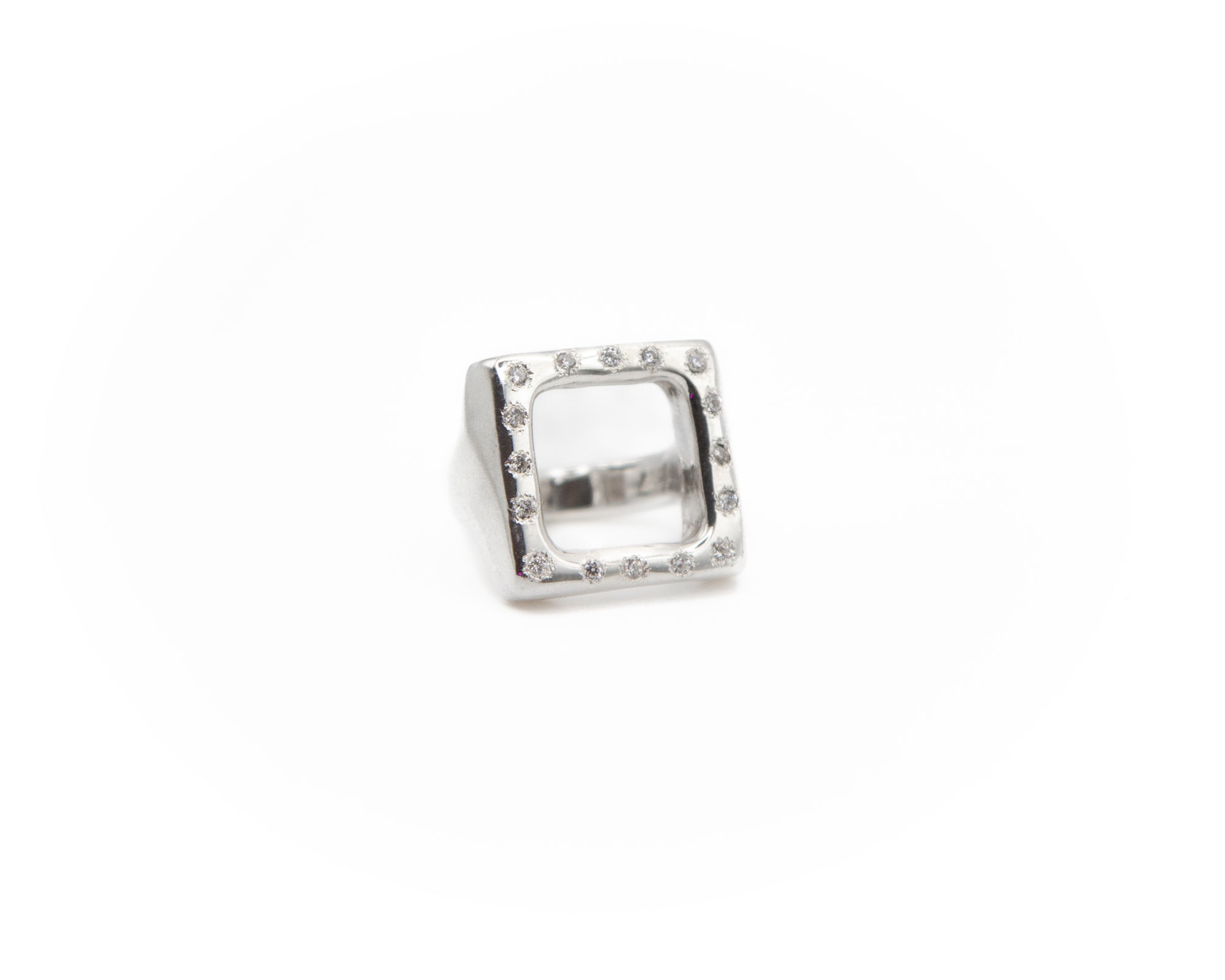 Geometric, Hand-carved 925 sterling silver ring, zircons.