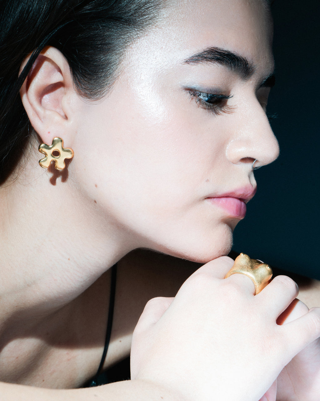 Flower-shaped earrings, gold, 925 sterling silver, hand-made