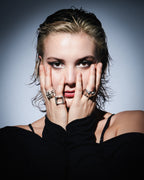 Geometric, Hand-carved 925 sterling silver ring, zircons.