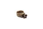FABLE asymmetrical 24k gold-plated brass ring with hand-carved details and purple stone