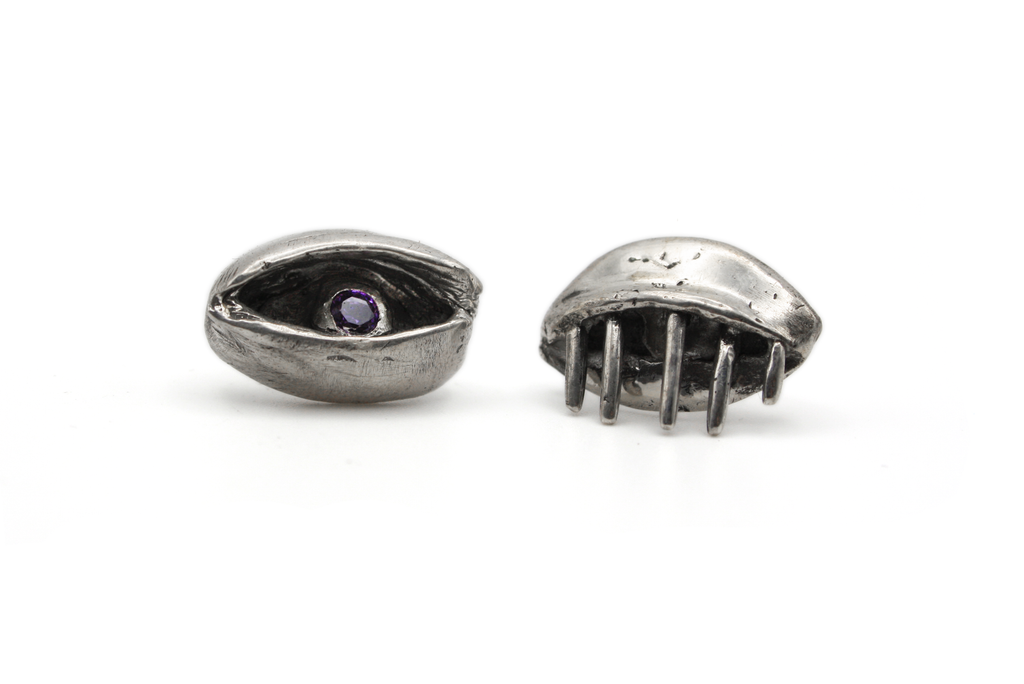 EYES WIDE SHUT hand-carved 925 sterling silver earrings inspired by Kubrick film