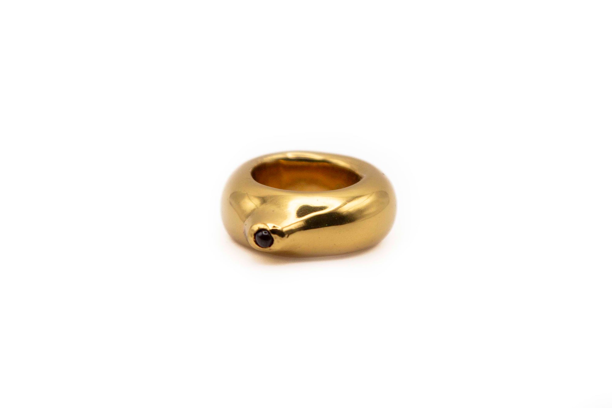 FEYNE ring, 24K gold-plates brass, red tourmaline stone, golden summit, lateral view