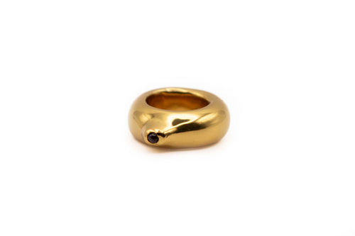 FEYNE ring, 24K gold-plates brass, red tourmaline stone, golden summit, lateral view