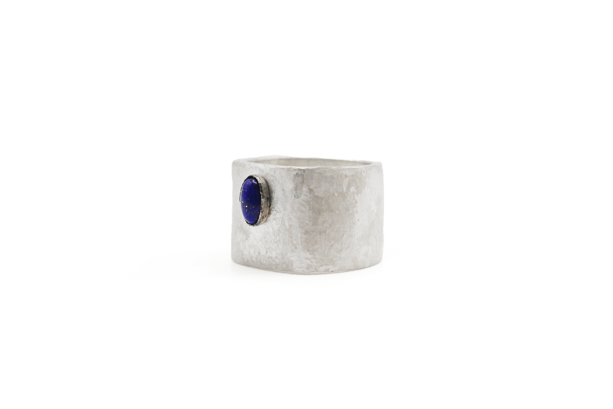 FRAY hand-forged silver ring with lapis lazuli stone inspired by Mesopotamian craftsmanship