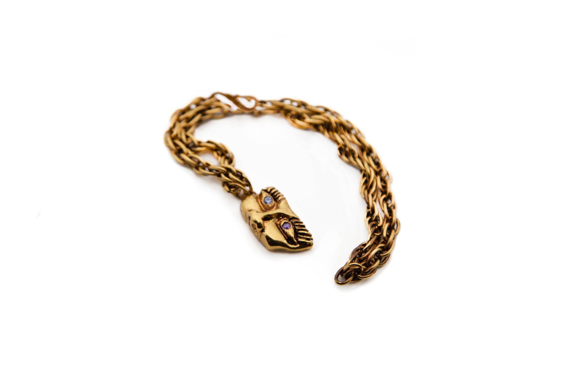 MAD hand-carved 24K gold-plated brass choker with 28cm chain featuring a face