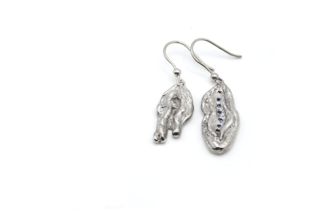 EUPHORIA hand-carved 925 sterling silver earrings with blue zirconcs stones
