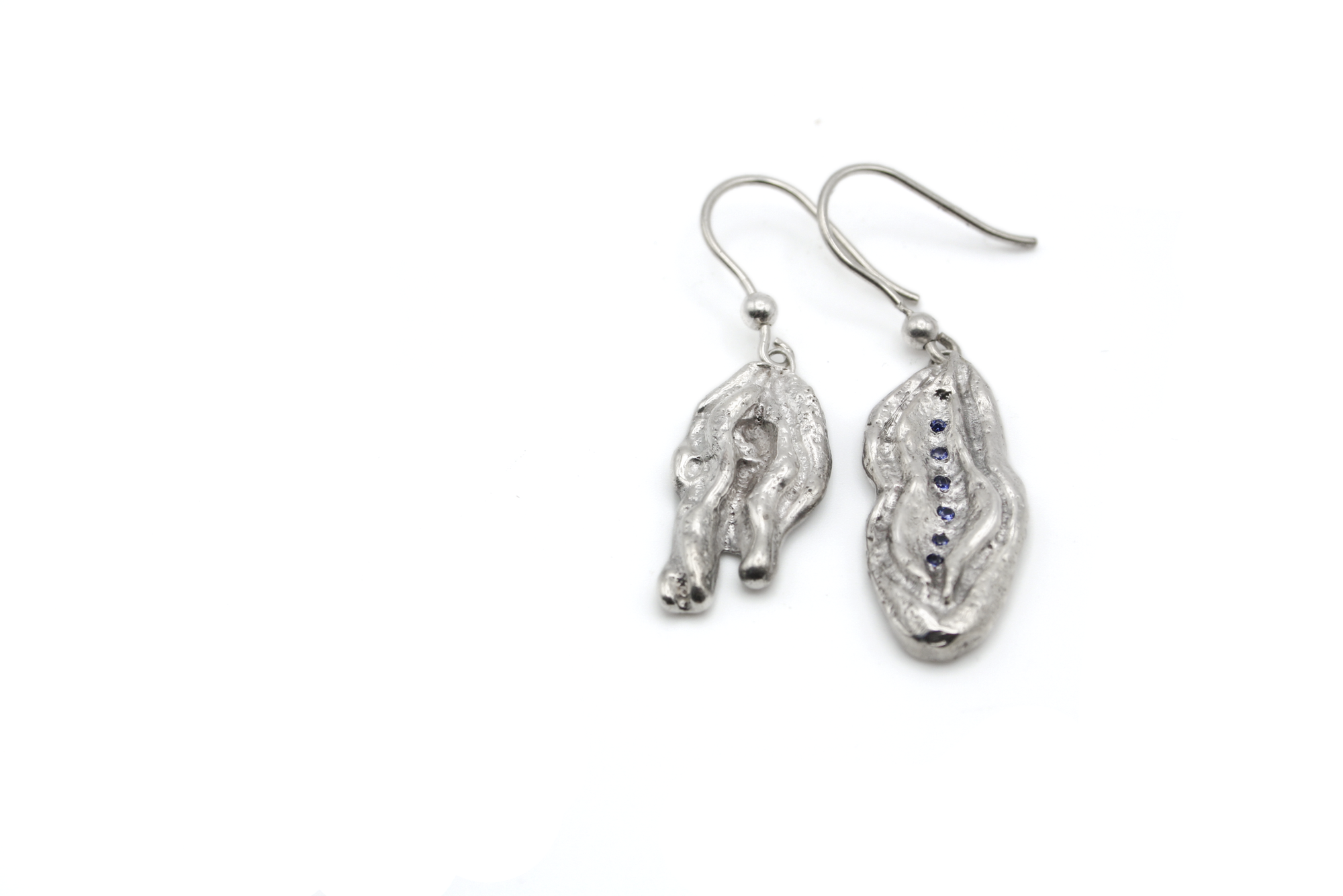 EUPHORIA hand-carved 925 sterling silver earrings with blue zirconcs stones
