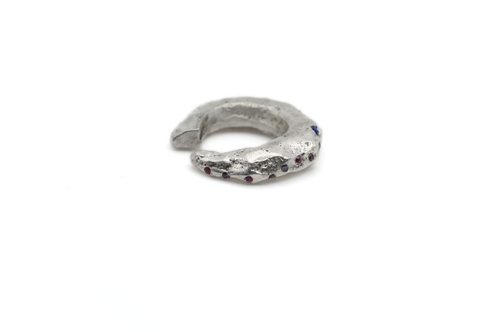 Detail shot of VAN GOGH ear cuff's sand casted sterling silver 