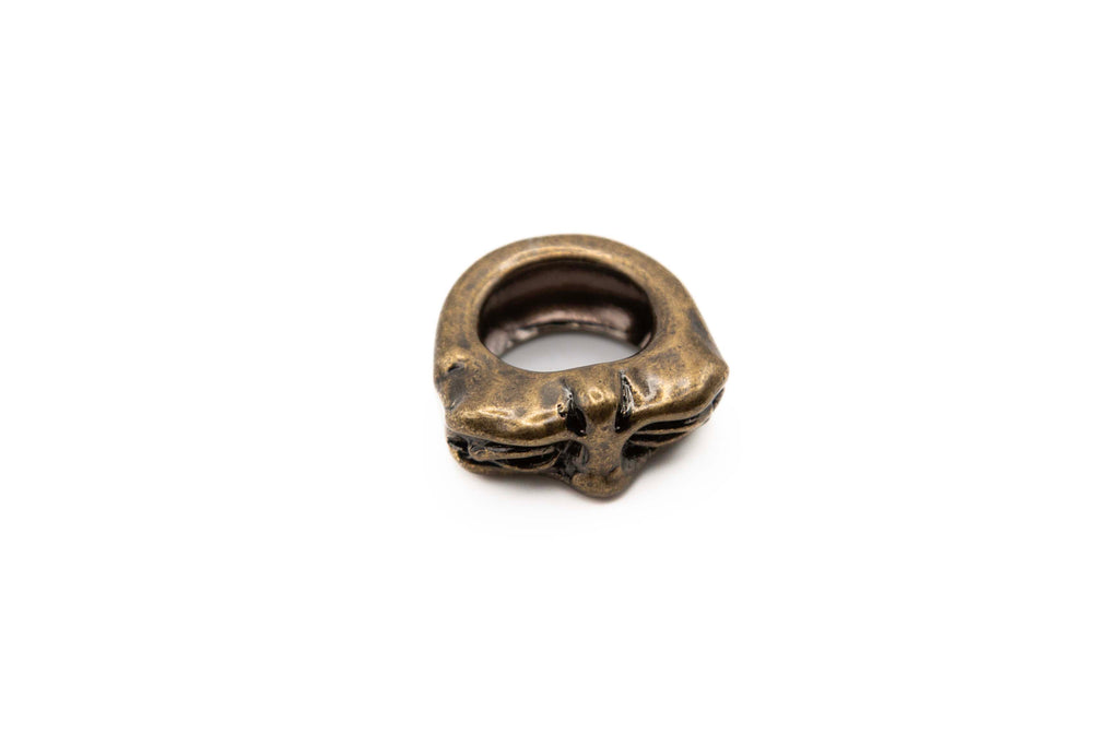 OMO hand-carved 24K gold-plated brass ring with timeless face design