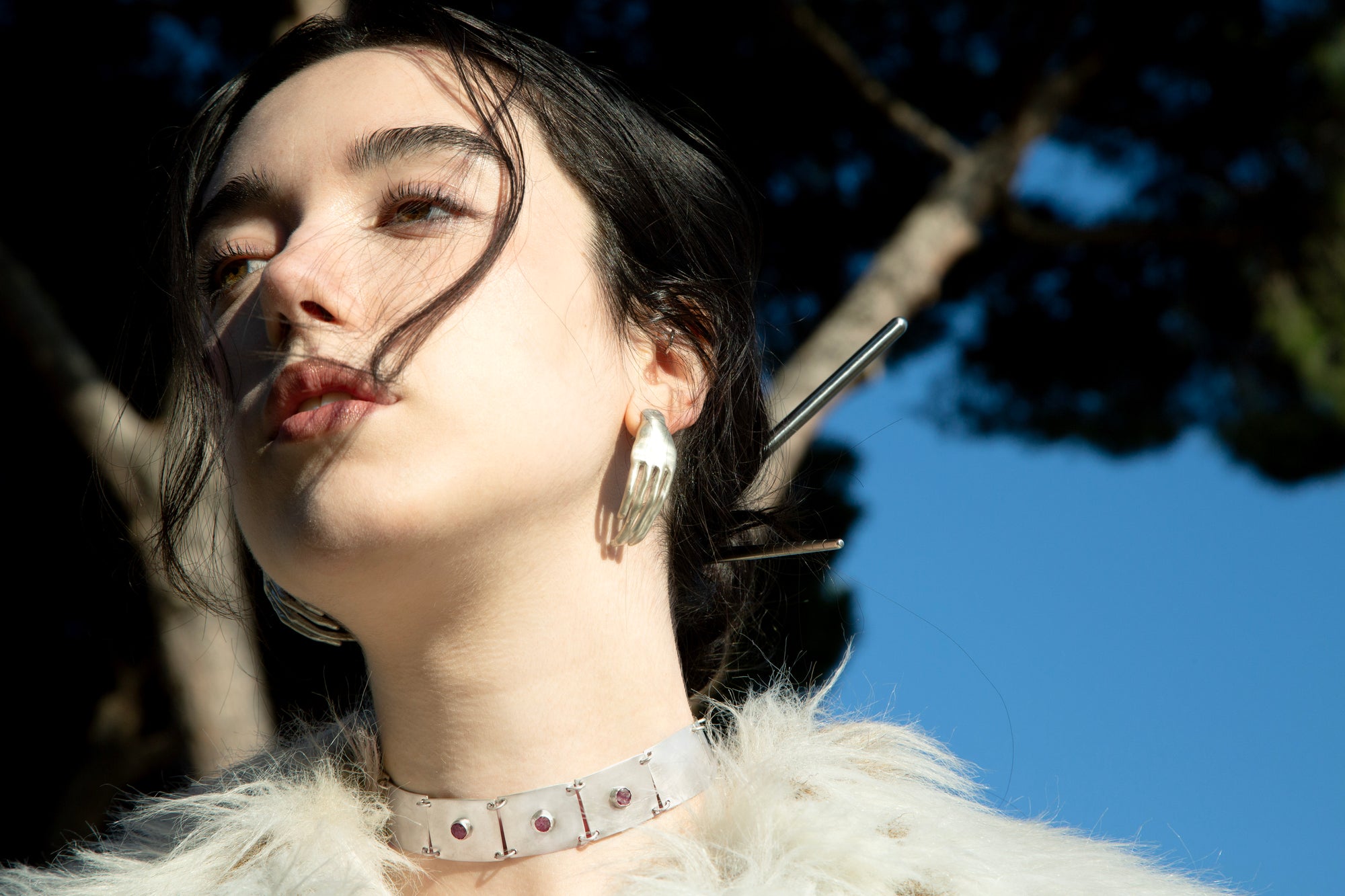 VOYAGE - SATINATO 925 sterling silver choker with satin finish and interlocking design