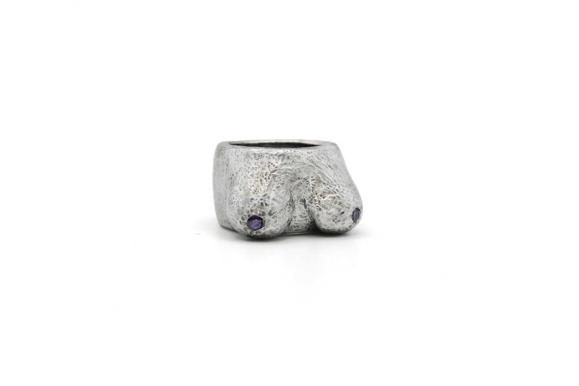 TRIPLE NIPPLE hand-carved sterling silver ring celebrating body diversity