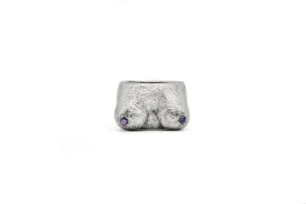 TRIPLE NIPPLE hand-carved sterling silver ring celebrating body diversity