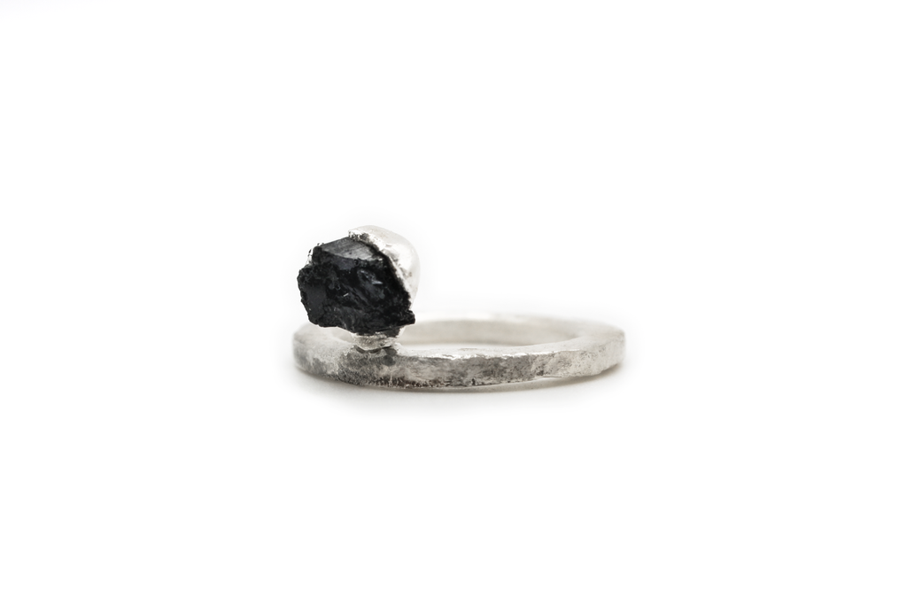 UGLY DUCKLING hand-carved 925 sterling silver ring with black quartz stone