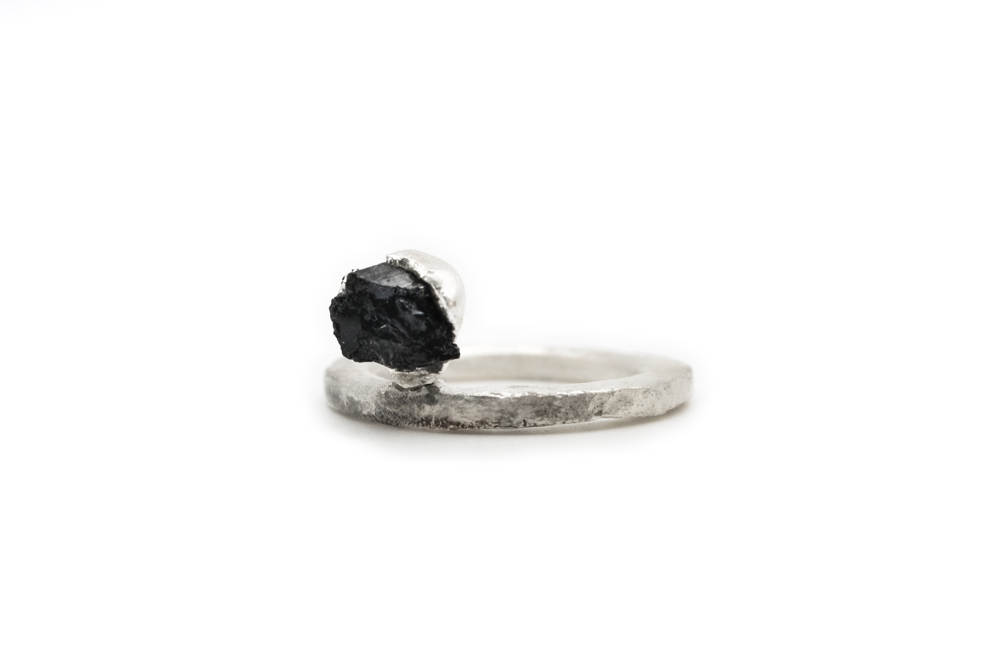 UGLY DUCKLING hand-carved 925 sterling silver ring with black quartz stone