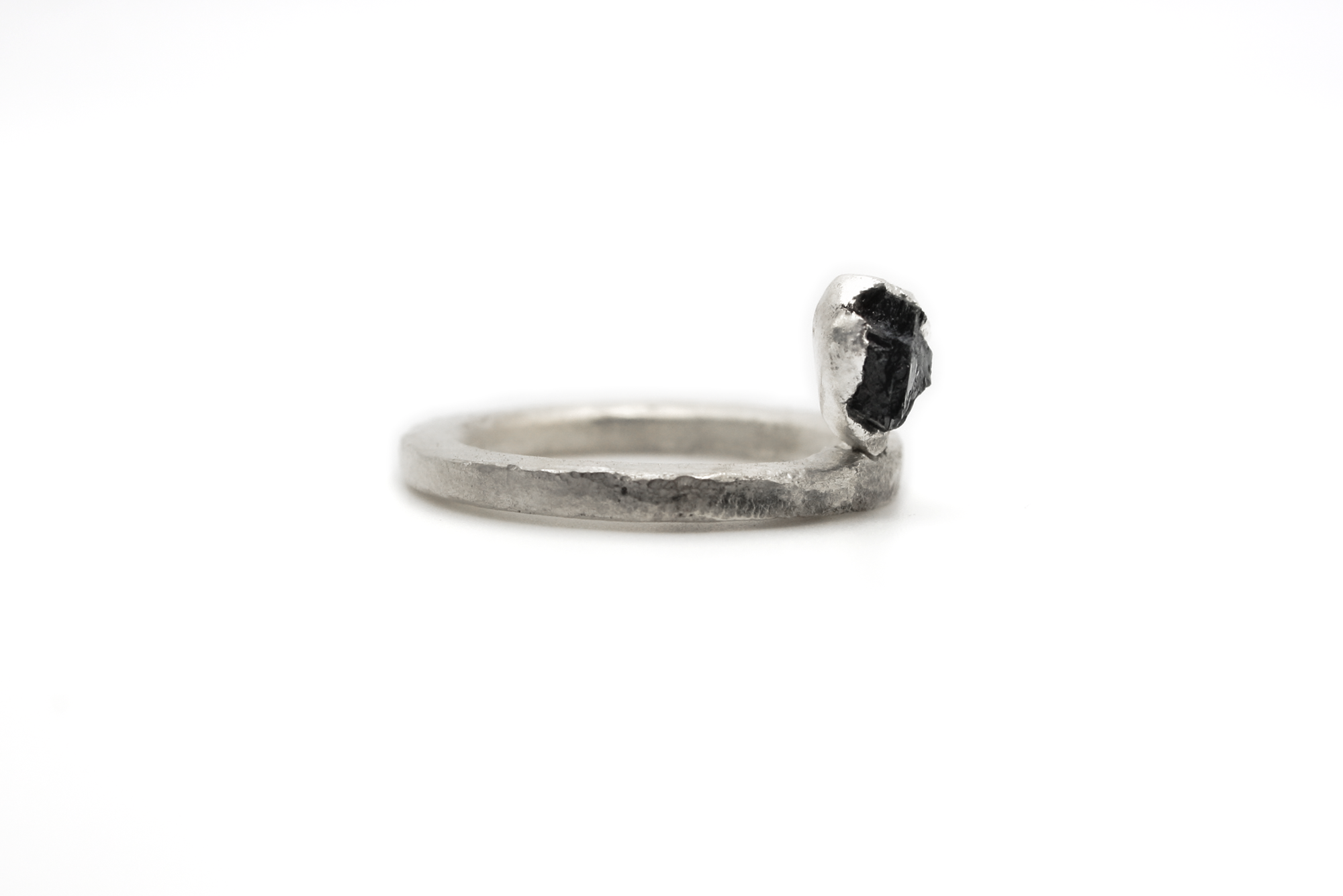 UGLY DUCKLING hand-carved 925 sterling silver ring with black quartz stone