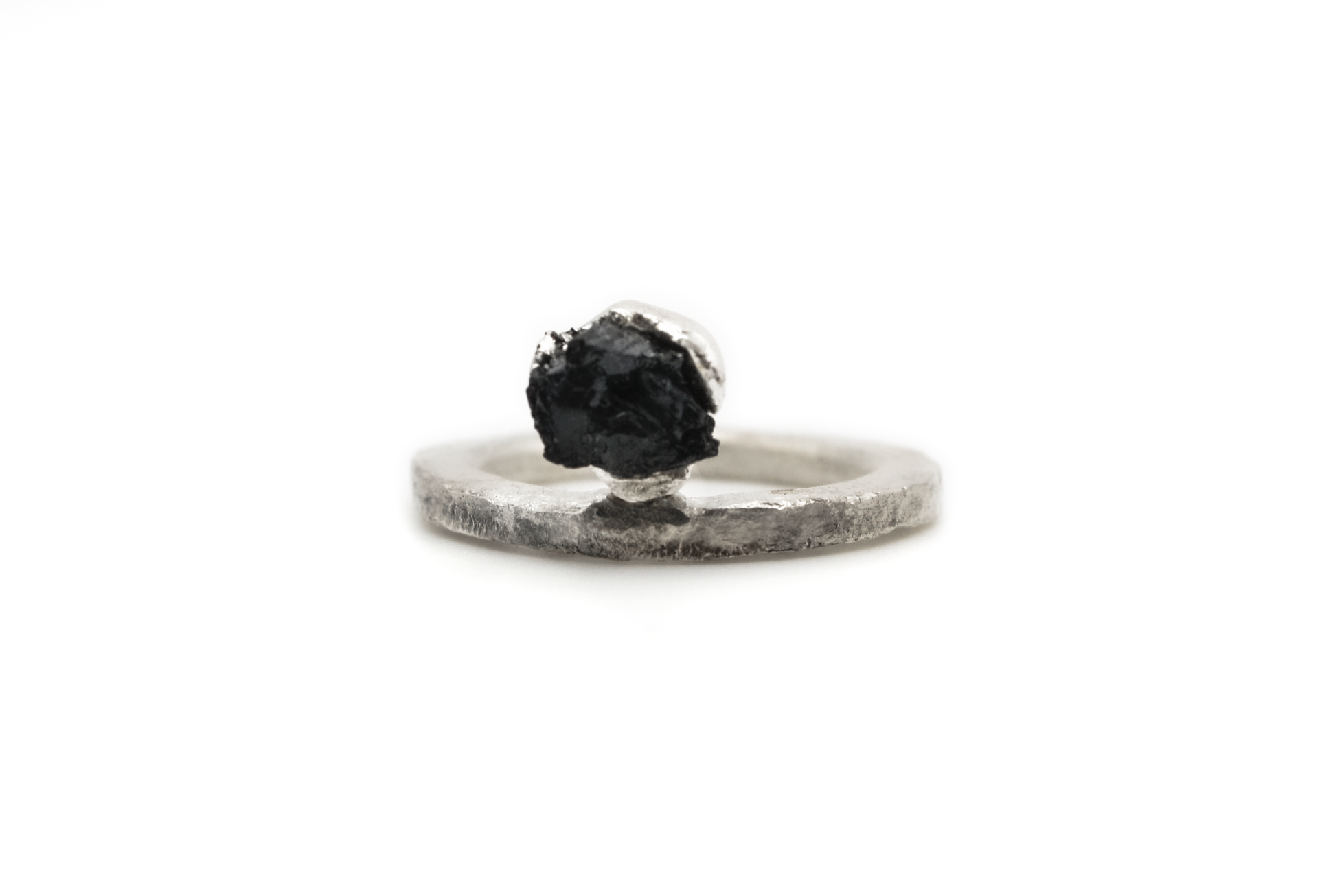 UGLY DUCKLING hand-carved 925 sterling silver ring with black quartz stone