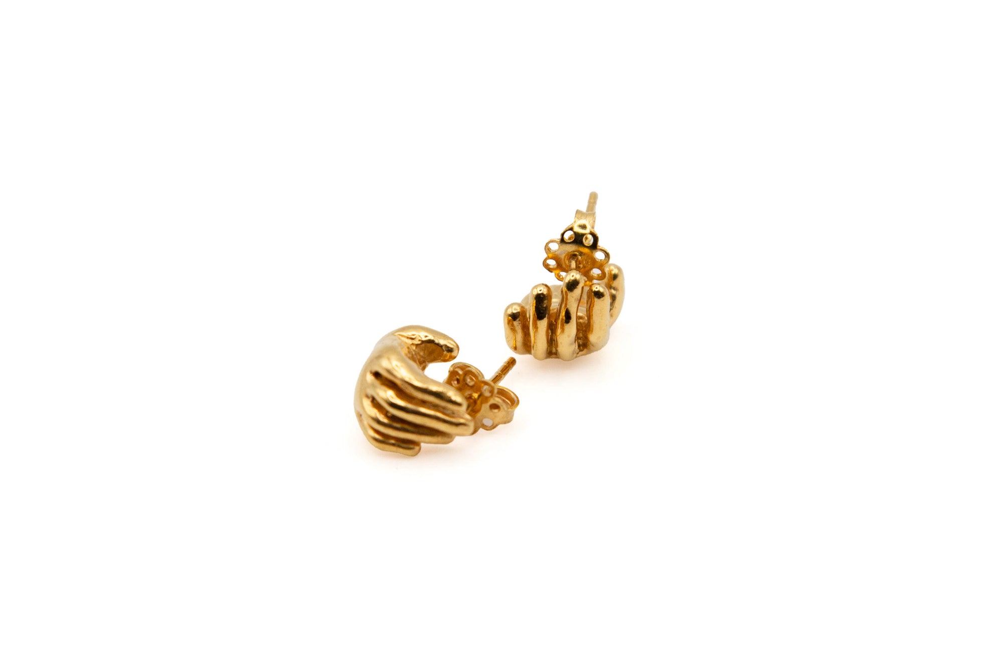 UNION hand-carved 24K gold-plated sterling silver earrings symbolizing peace and featuring little hands